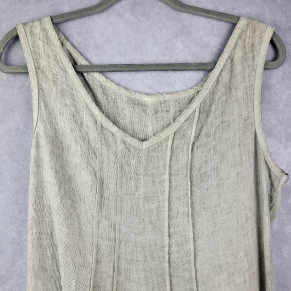 ONZ ITALY Light Grey Sleeveless Shift Dyed Linen Seamed Dress Size M - Picture 3 of 8